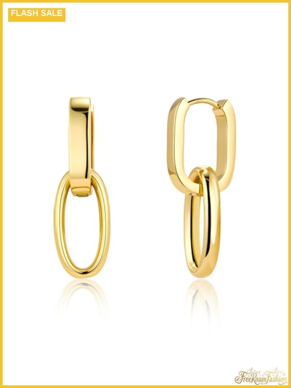 14K Gold Plated Double Hoop Dangle Earrings Paperclip Link Hypoallergenic